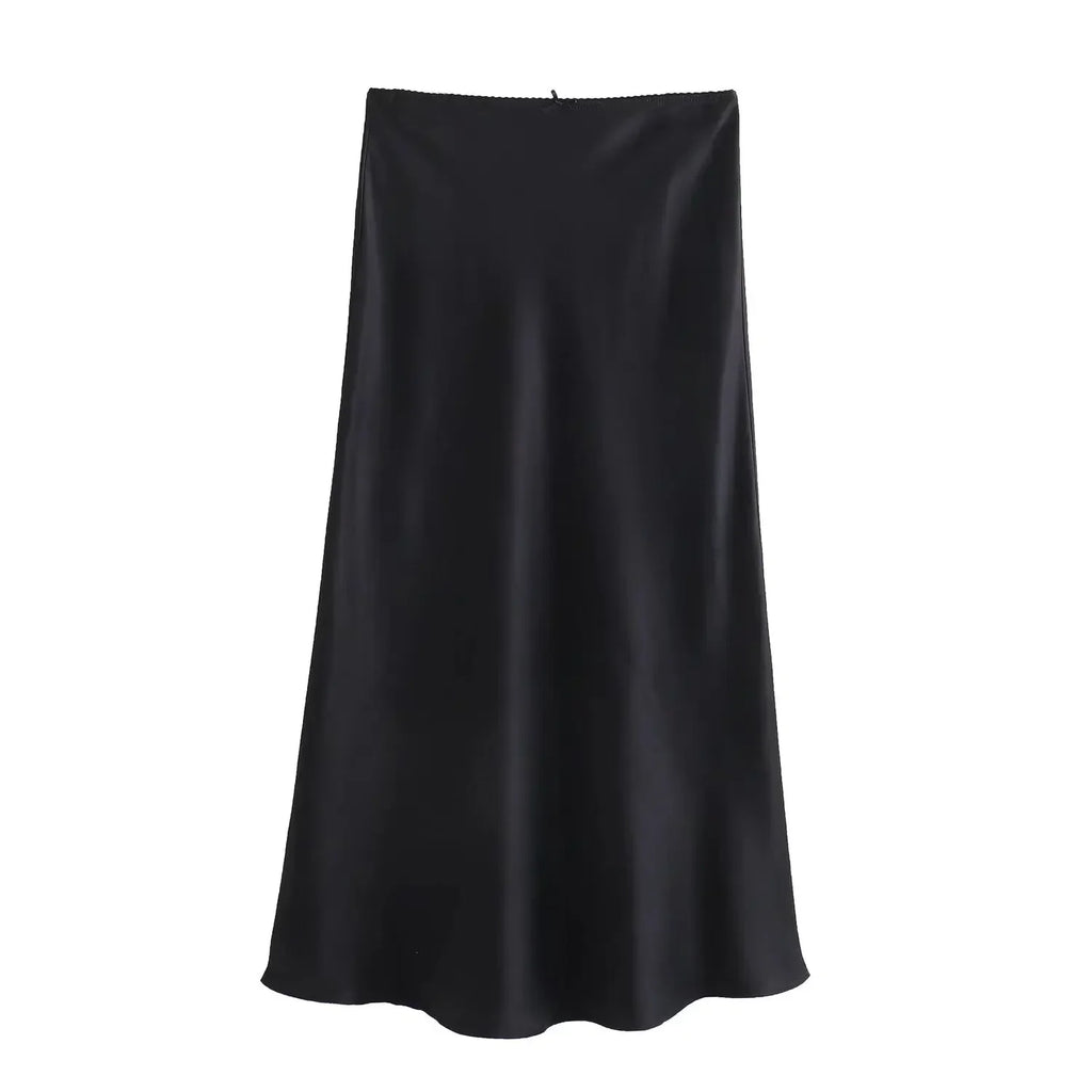 Women 2025 Satin Black Skirt