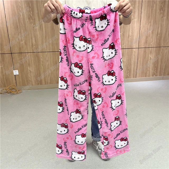 Y2K Hello Kitty Pajamas Pants Sanrio Anime Women's Pajama Pants Cartoon Fashion Home Sleepwear Trousers Leisure Home Clothing