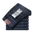 Wthinlee New Business Men's Jeans fleece Casual Straight Stretch Fashion Classic Blue Black Work Denim Trousers Male  Clothing