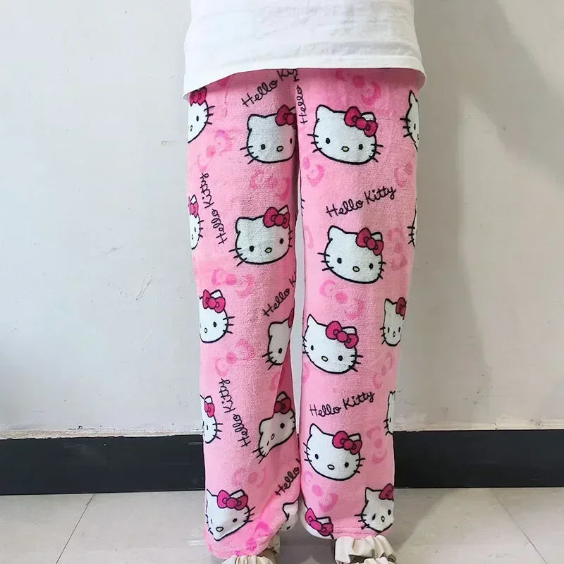 Y2K Hello Kitty Pajamas Pants Sanrio Anime Women's Pajama Pants Cartoon Fashion Home Sleepwear Trousers Leisure Home Clothing