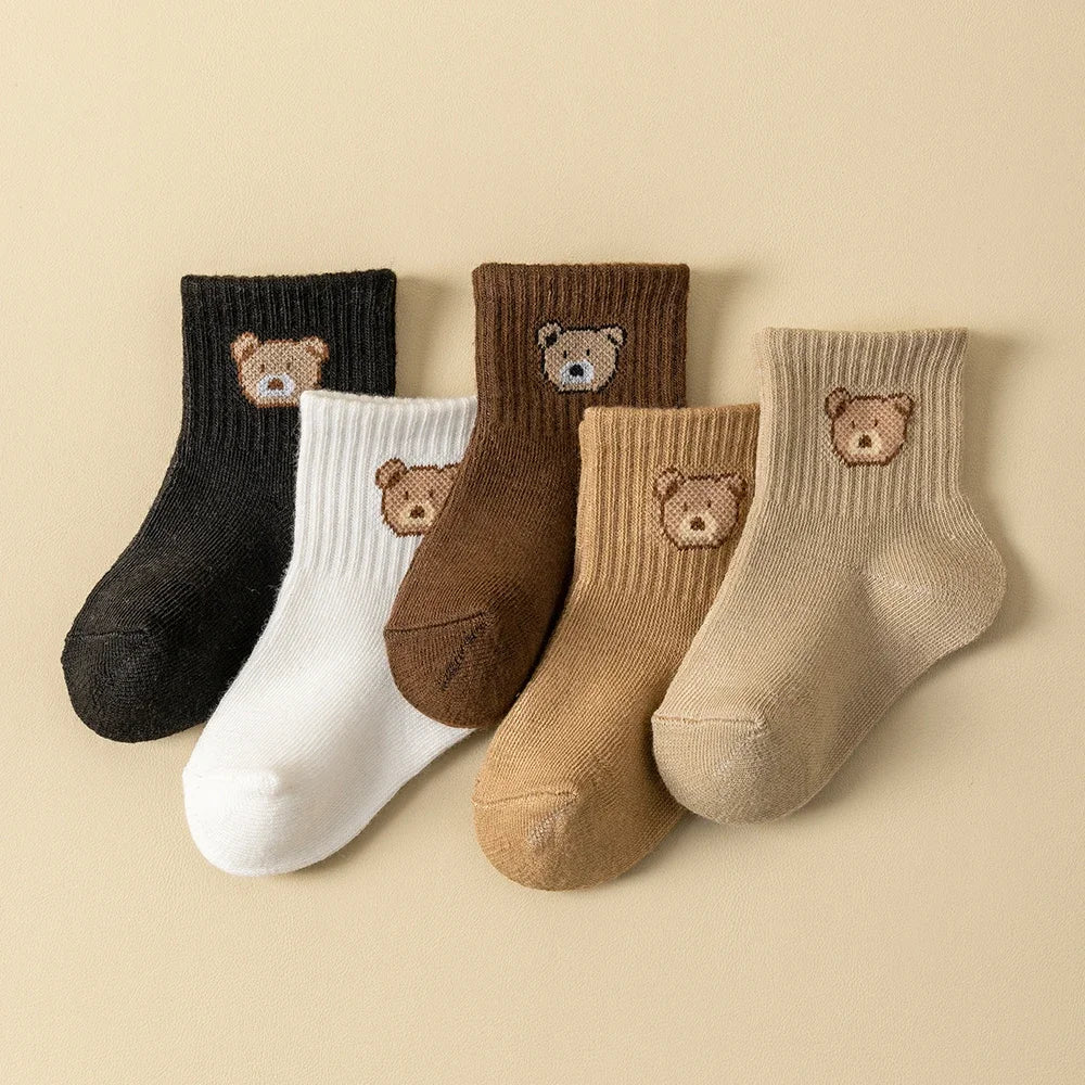 5 paires de chaussettes bébé – Douces, respirantes, motif ours mignon, idéales toute l’année