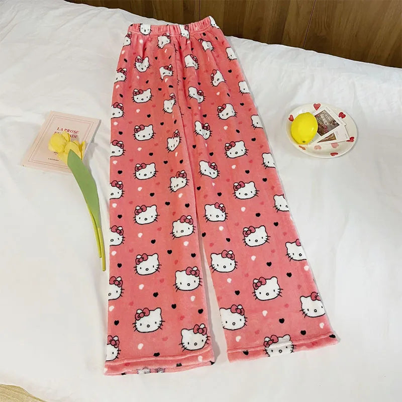 Y2K Hello Kitty Pajamas Pants Sanrio Anime Women's Pajama Pants Cartoon Fashion Home Sleepwear Trousers Leisure Home Clothing