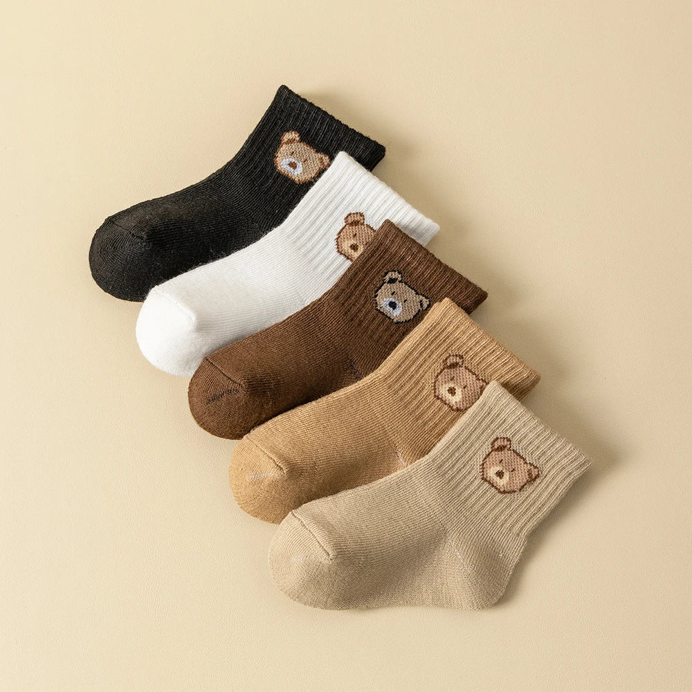 5 paires de chaussettes bébé – Douces, respirantes, motif ours mignon, idéales toute l’année