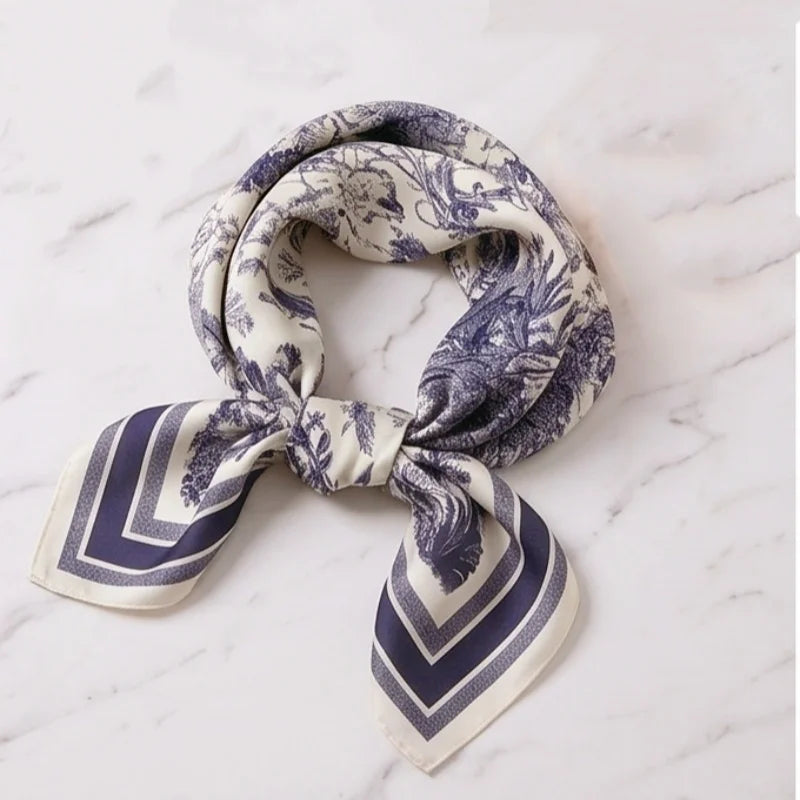 1pcs  Vintage Plant Jungle Printed Square Scarf Women Soft Simulated Silk Versatile Headwear Bag Clothing Decor Accessory