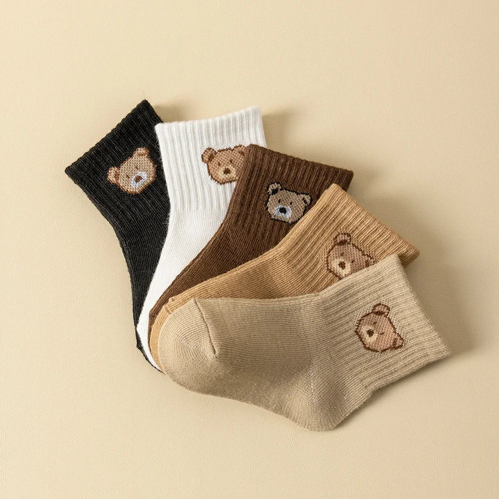 5 paires de chaussettes bébé – Douces, respirantes, motif ours mignon, idéales toute l’année