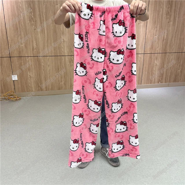 Y2K Hello Kitty Pajamas Pants Sanrio Anime Women's Pajama Pants Cartoon Fashion Home Sleepwear Trousers Leisure Home Clothing