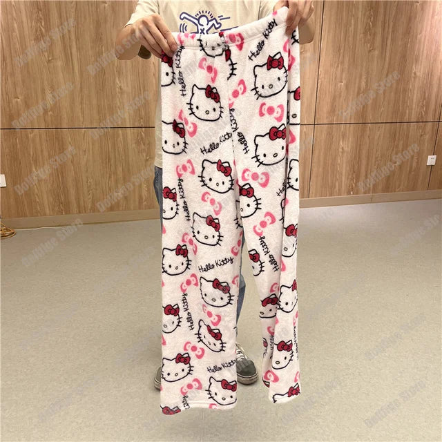 Y2K Hello Kitty Pajamas Pants Sanrio Anime Women's Pajama Pants Cartoon Fashion Home Sleepwear Trousers Leisure Home Clothing