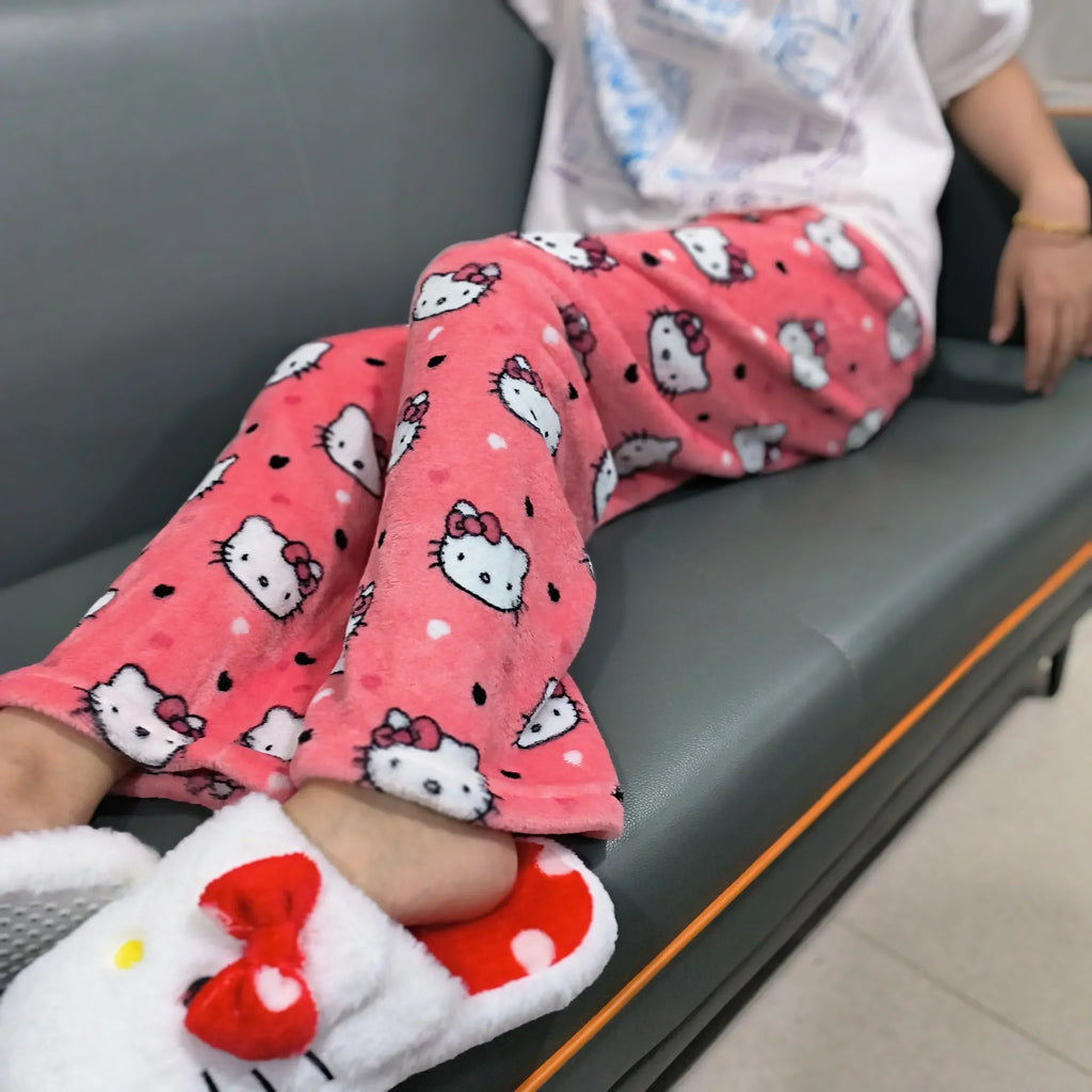Y2K Hello Kitty Pajamas Pants Sanrio Anime Women's Pajama Pants Cartoon Fashion Home Sleepwear Trousers Leisure Home Clothing