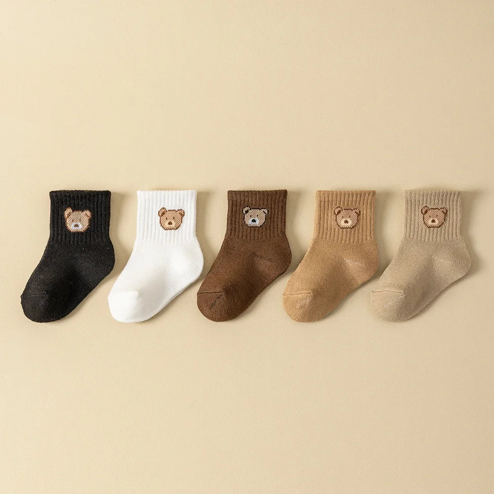 5 paires de chaussettes bébé – Douces, respirantes, motif ours mignon, idéales toute l’année