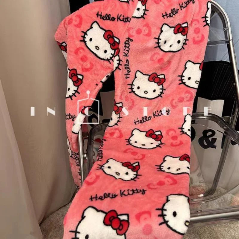 Y2K Hello Kitty Pajamas Pants Sanrio Anime Women's Pajama Pants Cartoon Fashion Home Sleepwear Trousers Leisure Home Clothing