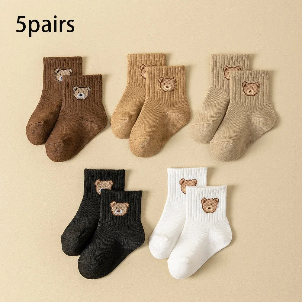 5 paires de chaussettes bébé – Douces, respirantes, motif ours mignon, idéales toute l’année