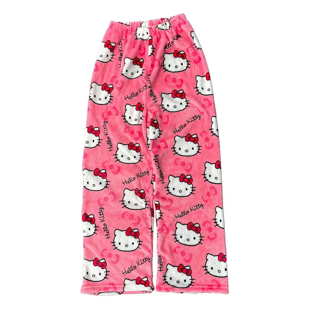 Y2K Hello Kitty Pajamas Pants Sanrio Anime Women's Pajama Pants Cartoon Fashion Home Sleepwear Trousers Leisure Home Clothing