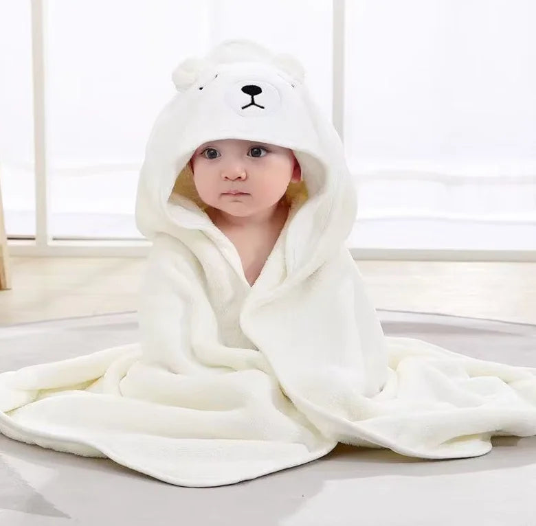 Toddler Bathrobe Infant Bath Towel Boy Girl Blankets Swaddle With Hood Cartoon Coral Fleece Towel Blanket Newborn Kids Bedding