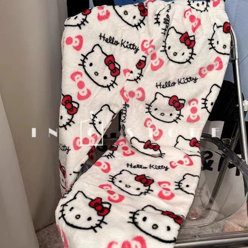 Y2K Hello Kitty Pajamas Pants Sanrio Anime Women's Pajama Pants Cartoon Fashion Home Sleepwear Trousers Leisure Home Clothing