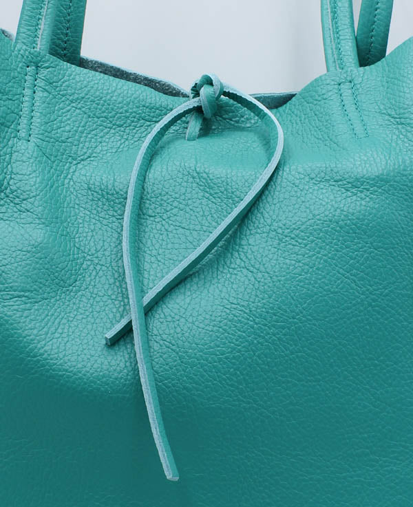 Tas Shopper Leder - Aqua