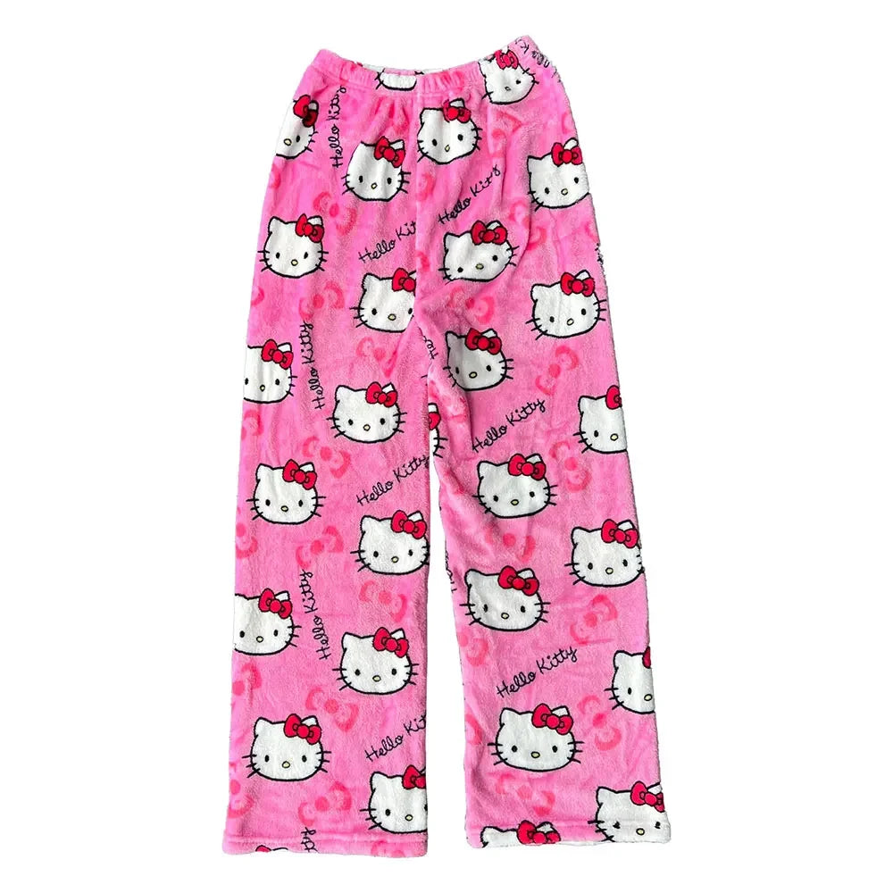 Y2K Hello Kitty Pajamas Pants Sanrio Anime Women's Pajama Pants Cartoon Fashion Home Sleepwear Trousers Leisure Home Clothing