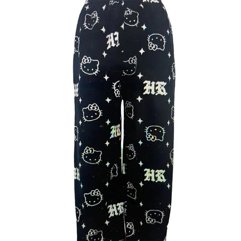 Y2K Hello Kitty Pajamas Pants Sanrio Anime Women's Pajama Pants Cartoon Fashion Home Sleepwear Trousers Leisure Home Clothing