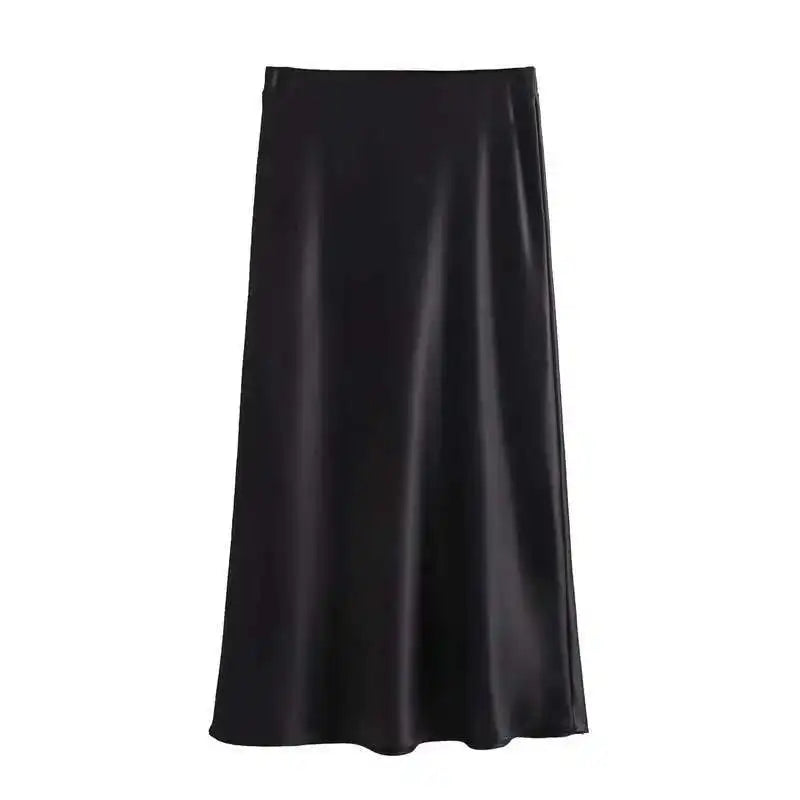 Women 2025 Satin Black Skirt